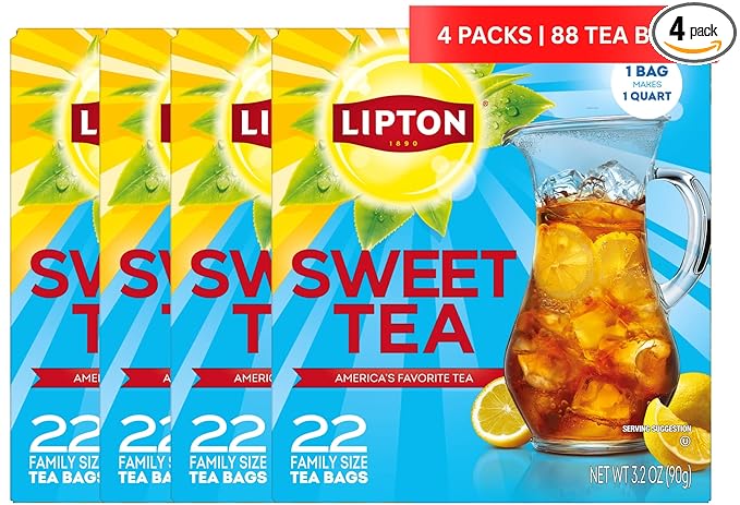 Lipton Southern Sweet Tea Iced Tea Drink Mix 22 Family Size Tea Bags (Pack of 4) - Bloomnest