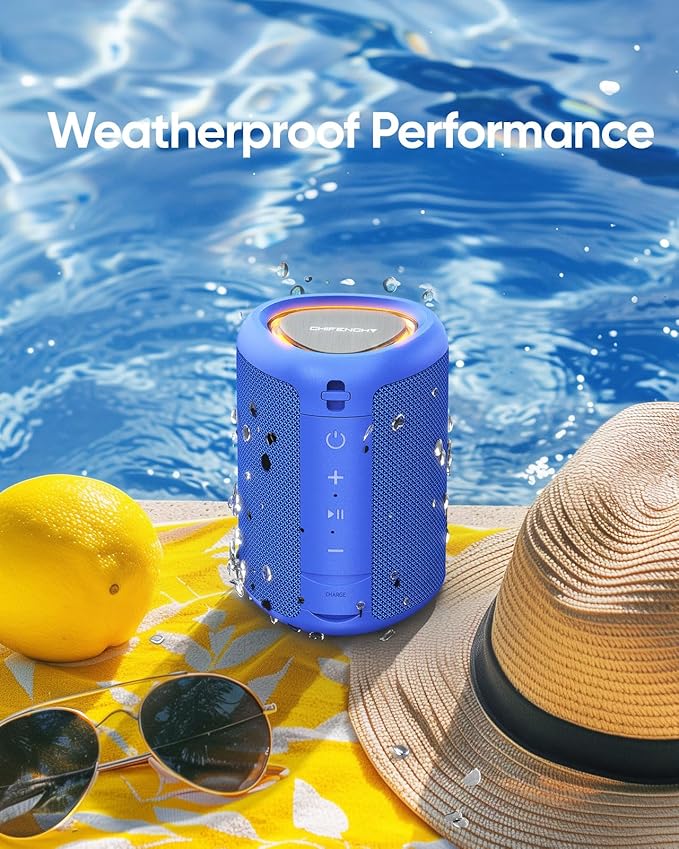 Portable Bluetooth Speaker with Lights, Stocking Stuffers, Powerful Crystal Clear Sound, IPX5 Waterproof, All Day Playtime, BT 5.3, TWS Paring, Small Wireless Speaker for Outdoor, White Elephant Gifts - Bloomnest