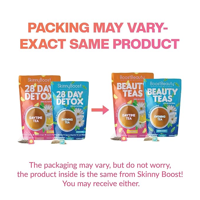 Skinny Boost Detox Tea Kit- 2 PACK –1 Daytime (28 Bags) + 1 Evening -(14 Bags) – Herbal Detox for Weight, Metabolism, Energy, Bloating & Colon Cleanse – Green Tea, Vegan, Keto, Non-GMO, Sugar-Free - Bloomnest