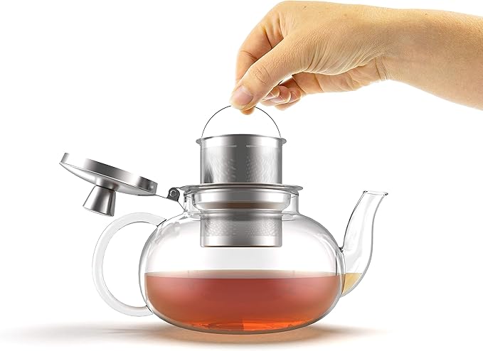 Glass Teapot Stovetop Compatible Kettle with Stainless Steel Removable Infuser, Loose Leaf Tea, Stovetop Safe Tea Pot and Strainer (27 Ounce) - Bloomnest