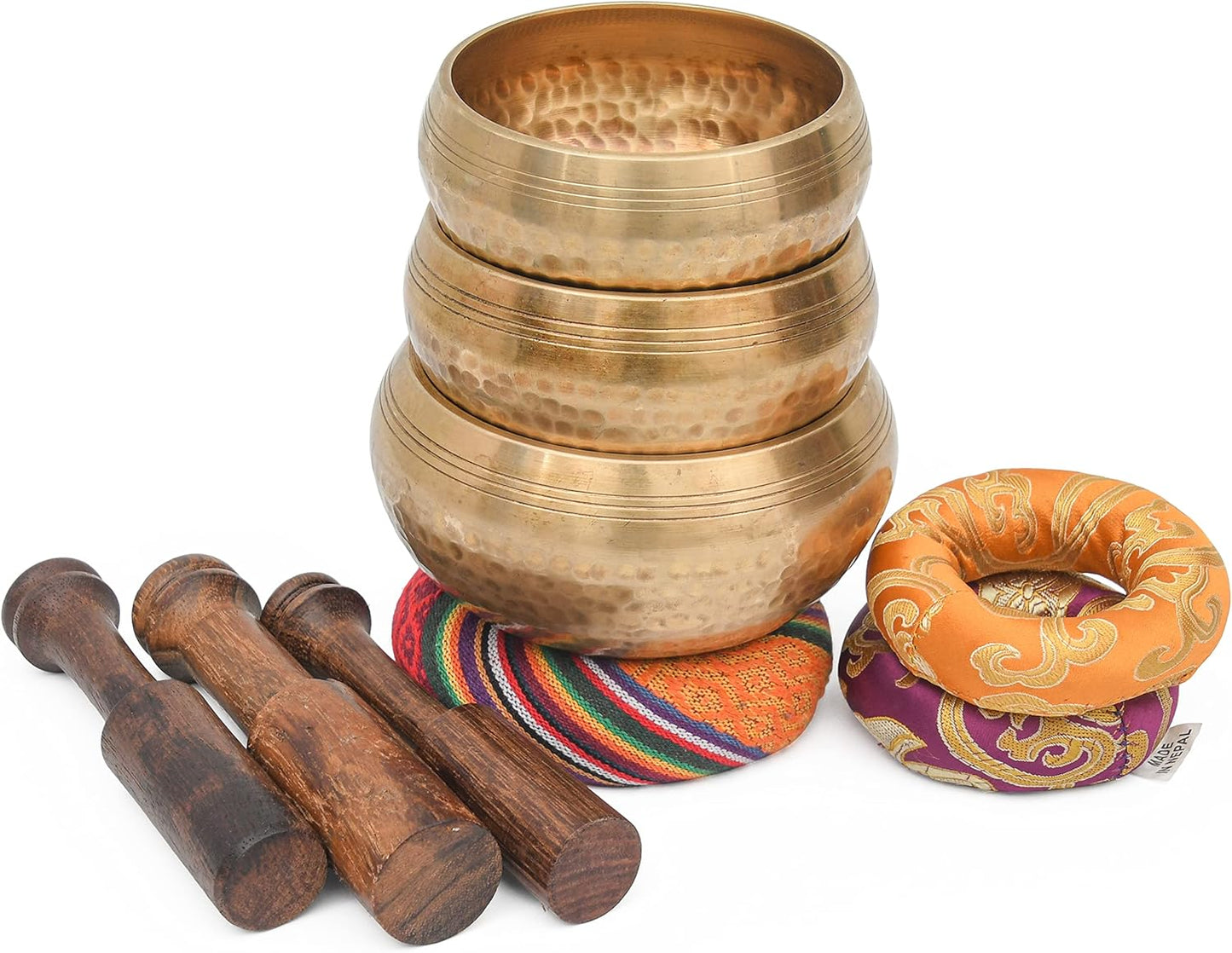 Tibetan Singing Bowl Set - Authentic Cuencos Tibetanos for Sound Healing, Meditation & Chakra Balancing - Includes Cushion, Mallet-Unique Spiritual Gifts for Women and Men (3 Chakra Set)