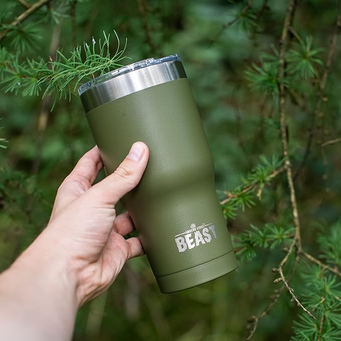 Beast 20 oz Tumbler Stainless Steel Vacuum Insulated Coffee Ice Cup Double Wall Travel Flask (Army Green) - Bloomnest