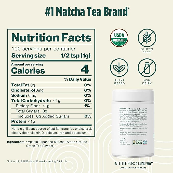 Jade Leaf Matcha Organic Premium Ceremonial Grade Matcha Green Tea Powder - Japanese - Culinary, Ingredient, Ceremonial Barista Teahouse, Latte, Collagen, 3.53 Ounce (Pack of 1), Ceremonial Teahouse Tin - Bloomnest