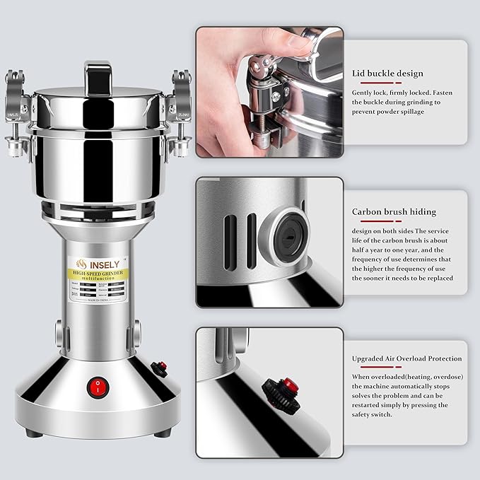 150g Grain Mill, flour mill grinder for home, Electric Stainless Steel Grain Grinder for Wheat, Spices, coffee,Corn and Other Dry Food Grinders for Kitchen - Bloomnest