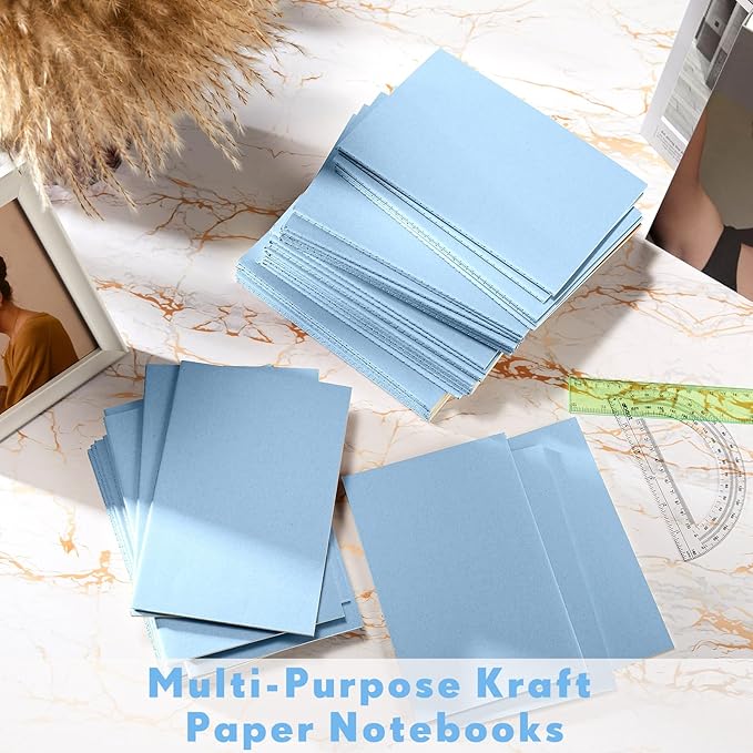 Mimorou 100 Pcs Journals Notebooks Bulk - Kraft Softcover A5 Small Notebooks 5.5 Inch x 8.3 Inch Notepads with 60 Page 30 Sheet for Writing Sketch Travel Office Supplies(Light Blue,Lined) - Bloomnest