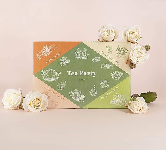 ACORUS Tea Party with 4 Different Flavors | Tea Set | 40 Count Natural Rooibos, Black Tea, Green Tea Packs with Beautiful Gift Box | Tea Bags Variety Pack - Bloomnest