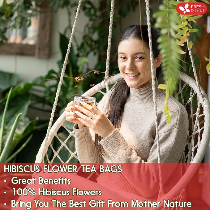 FreshDrinkUS, Premium 60 Hibiscus Flowers Tea Bags, 100% Natural & Pure, Loose Flower Herbal Tea. No Sugar, No Caffeine, No Gluten, Vegan. Great To Drink Hot Or Ice Tea - Bloomnest