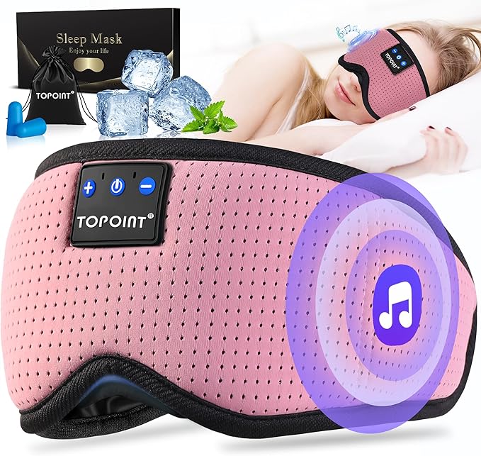 TOPOINT Sleep Mask with Bluetooth Headphones, Breathable Silk Eye Mask for Sleeping Men Women, Bluetooth Sleep Mask Blackout with Speakers, Microphone Handsfree, USB C for Travel Meditation Gifts - Bloomnest