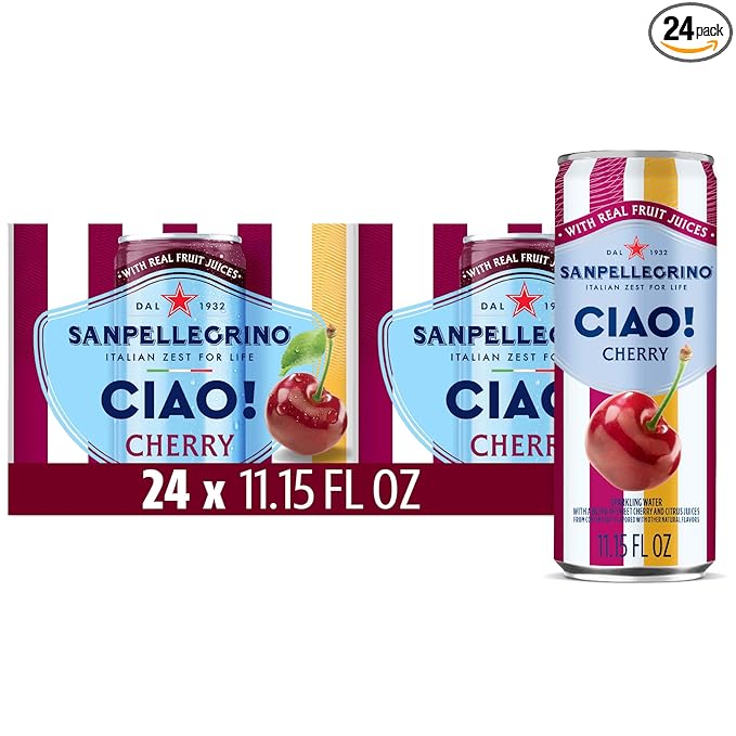 Sanpellegrino CIAO Cherry Sparkling Water, Low-Calorie Italian Sparkling Water with Real Fruit Juices, 0g Added Sugar, 24-Pack - Bloomnest