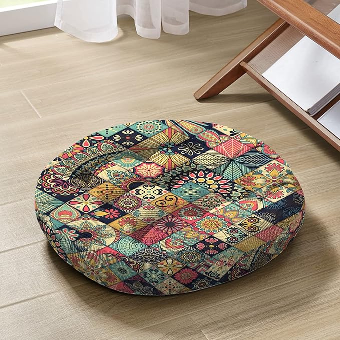 Mandala Meditation Cushion, Boho Meditation Mat, Meditation Pillows for Sitting on Floor, Cushions for Sitting in Home and Outdoor, Round Floor Pillows Cushion Seating for Yoga 22'' X 22'' - Bloomnest
