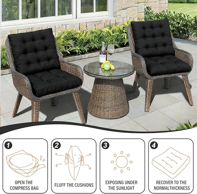 Tiita Square Floor Pillow, Thicken Tufted Seat Cushion, Floor Cushion for Yoga Meditation Living Room Balcony Office Outdoor, Set of 2, 22x22 Inch, Black