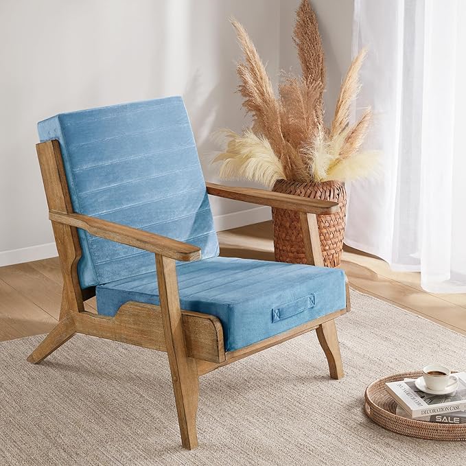 Codi Floor Cushions for Adults, Large Meditation Pillows with Thick Foam and Soft Tufted Covers, Washable Square Seating for Couch and Yoga Sitting, 22×22×5 Inch Blue