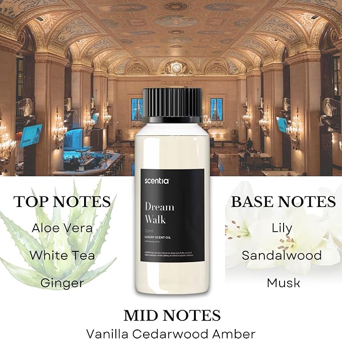 Scentia Hotel Diffuser Oil - 120 ml 4.06 fl oz - Fragrance Oil Blend with White Tea,Natural Home Fragrance and Hotel Scent for Diffusers & Machines -Dream Walk - Bloomnest