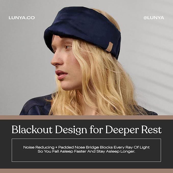 Lunya Sleep Mask with Box - Washable Silk Sleeping Mask and Headband for Beauty Routines - Thermoregulating Comfort for Restful Nights - Silk Eye Mask for Women - Large - Deep Blue - Bloomnest