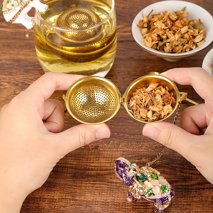 Stainless Steel Metal Tea Ball, 1.37-inch Tea Strainer, Crystal Diamond Elephant Tea Infuser for Loose Leaf Tea Festival Gifting and Personal Use, Gift Box Packaging（Violet Color）