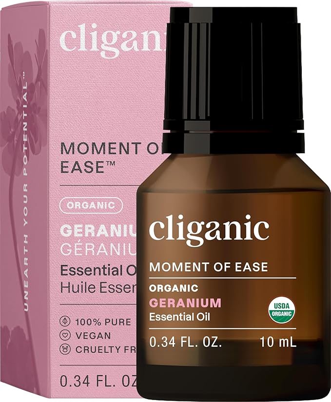 Cliganic Organic Geranium Essential Oil, 100% Pure Natural for Aromatherapy | Non-GMO Verified (Packaging May Vary) Cliganic