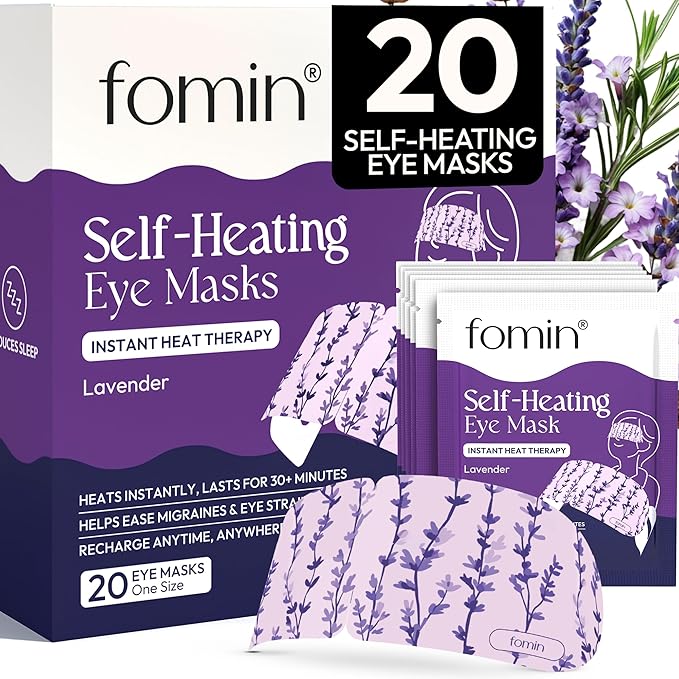 Fomin Self Heating Eye Mask - 20 Pack - Lavender Heated Eye Mask Warm Compress for Eyes, Disposable Self Heating Steam Mask for Home, Sleep, Spa, Travel Essentials & Relaxation Gifts for Women
