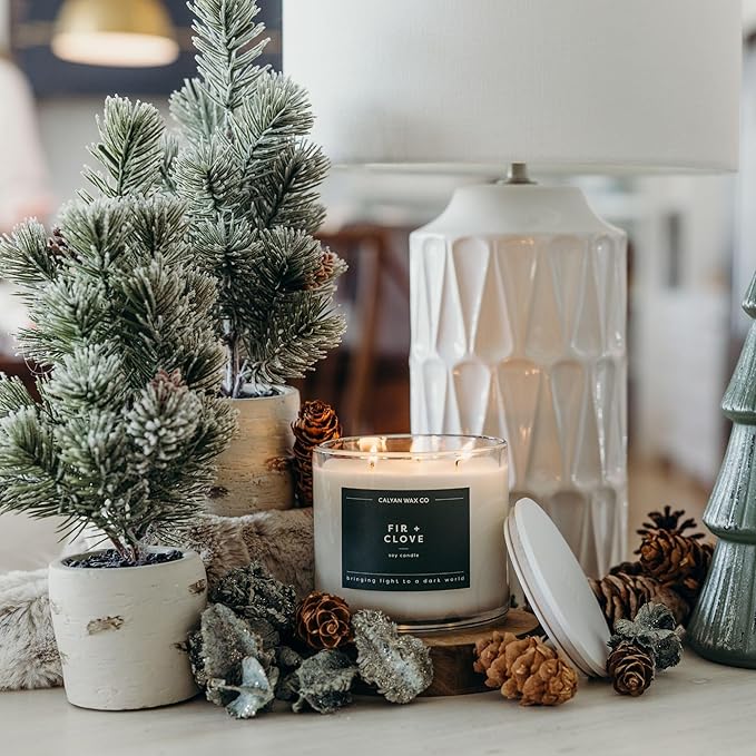 Calyan Wax Co. Fir & Clove 3 Wick Scented Candle - 43 Hour Burn - Luxury 3 Wick Soy Candles - Non Toxic Soy Wax Candles - Long Lasting Large Glass Jar Candle for Home - 14.9oz - Bloomnest