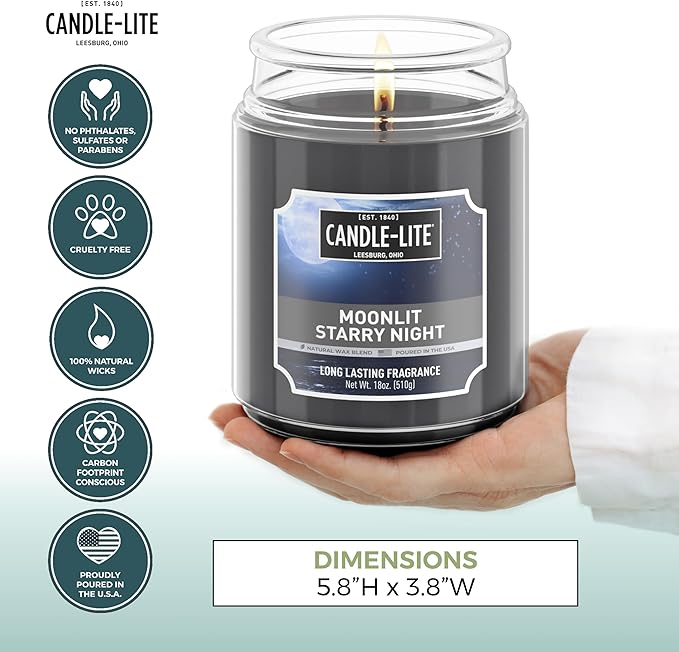 Candle-lite Scented Candles, Moonlight Starry Night, 18 oz Jar, Proudly Poured in The USA, Aromatherapy Candle, Single-Wick with 110 Hours of Burn Time, Perfect for Creating a Refreshing Ambiance - Bloomnest