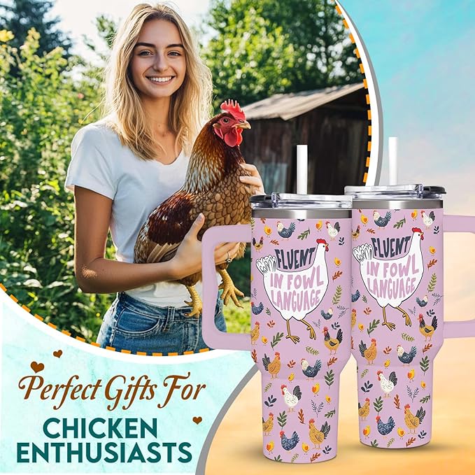 Chicken Gifts for Women - Christmas, Birthday, Mothers Day Gifts Idea for Chicken Lovers - Chicken Themed 40oz Tumbler with Handle - Bloomnest