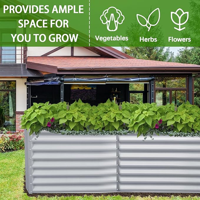 8x4x2ft Galvanized Raised Garden Bed, Planter Raised Garden Boxes Outdoor, Large Metal Raised Beds for Gardening, Garden Bed for Vegetables, Flowers, Herb, Silver - Bloomnest