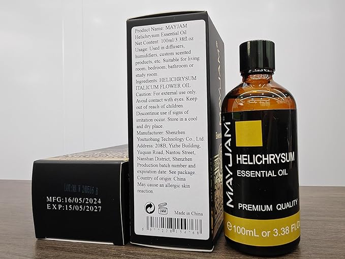 Helichrysum Essential Oil, MAYJAM Pure Essential Oils for Diffusers, 3.38FL.OZ/100ML Large Volume Helichrysum Oil with Premium Glass Dropper - Bloomnest