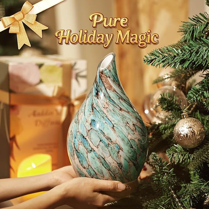 Porseme 280ml Glass Essential Oil Diffuser Aromatherapy Ultrasonic Cool Mist Humidifier 7 Running Hours Waterless Auto-Off Air Diffusers for Sleeping, Yoga, Office Working, Spa and Rest (Light Blue) - Bloomnest