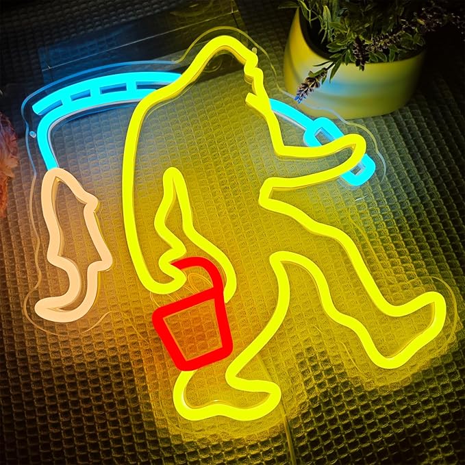 Bigfoot Fishing Neon Sign Dimmable Sasquatch Neon Sign for Wall Decor Bigfoot Neon Light Up Sign for Bedroom Holiday Birthday Christmas Gifts for Friends Kids - Bloomnest