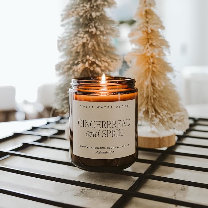 Sweet Water Decor Gingerbread and Spice Soy Candle - Cinnamon, Vanilla, and Gingerbread Scented Candle for Home - Christmas Candle 9oz Clear Jar, 40 Hour Burn Time, Made in The USA - Bloomnest