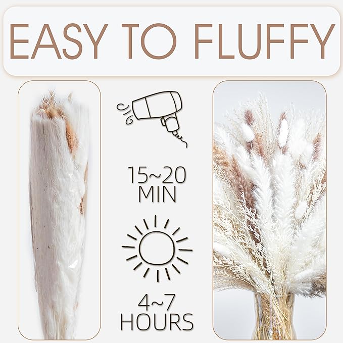 300PCS Natural Dried Pampas Grass Boho Home Decor Bouquet Phragmites Dried Flowers Bouquet for Wedding Floral Arrangements Home Decorations (300PCS) - Bloomnest