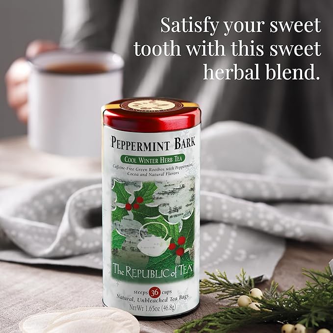 The Republic of Tea - Peppermint Bark, Cool Winter Herb Tea, 36 Tea Bags, Caffeine-Free - Bloomnest