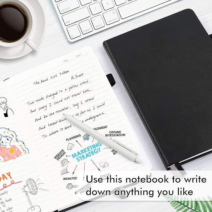 12 Pack Notebooks Journals Bulk with 12 Black Pens, Feela A5 Hardcover Notebook Classic Ruled Journal Set with Pen Holder for School Business Work Travel Writing, 120 GSM, 5.1”x8.3”, Black - Bloomnest