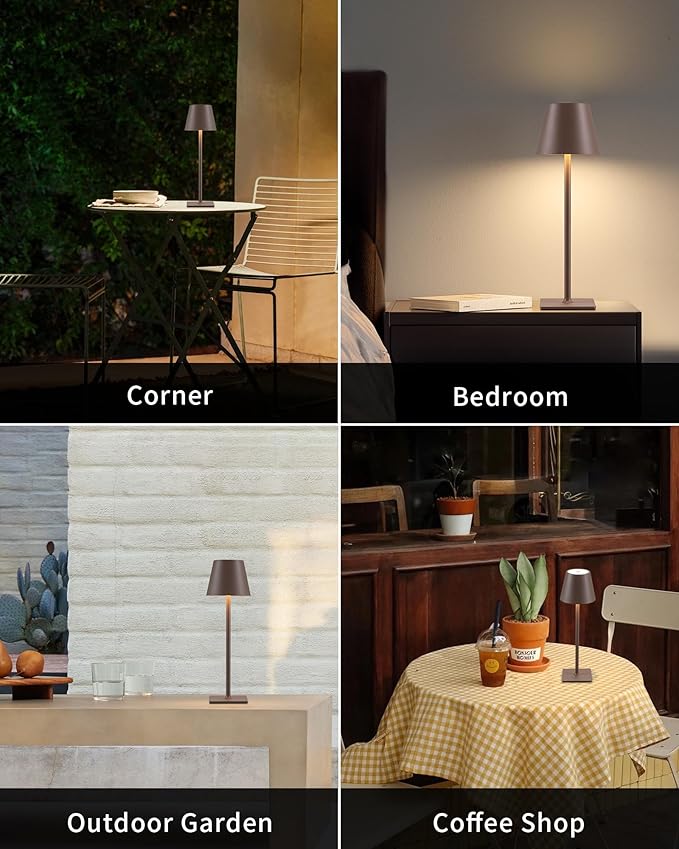 KDG 2 Pack Cordless Table Lamp,Portable LED Desk Lamp, 4000mAh Battery Operated, 3 Color Stepless Dimming Up, for Restaurant/Bedroom/Bars/Outdoor Party/Camping/Coffee Shop Night Light(Brown) - Bloomnest