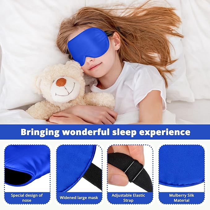 Kids Sleep Mask Eye Cover, 100% Real Natural Pure Silk Eye Mask with Adjustable Strap, Blindfold Kids Eye Mask for Sleeping, Eye Shade for Boys Girls and Adult, Pressure-Free Comfort (Royal Blue) - Bloomnest