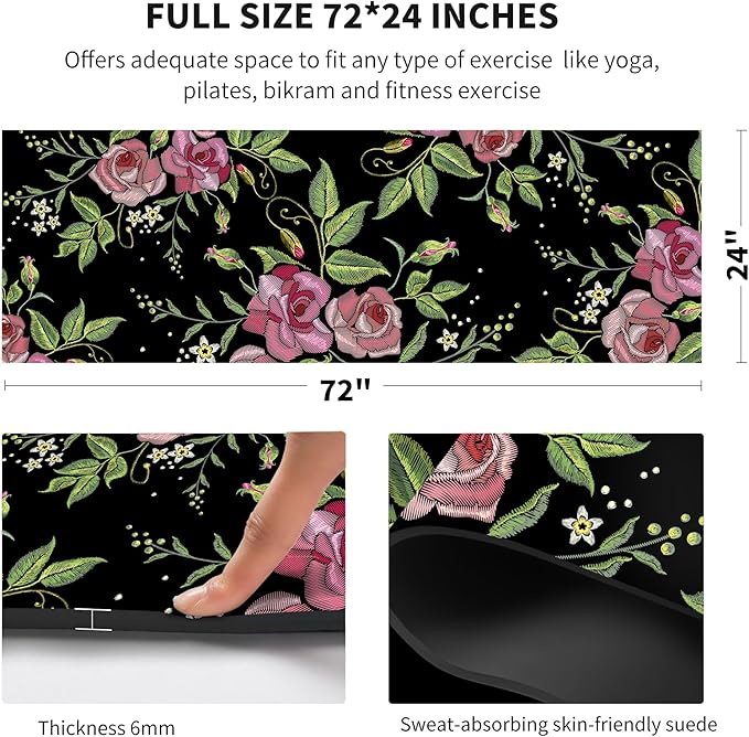 nuveti Yoga Mat Print Extra Thick TPE Non Slip Fitness Exercise Mat with Carrying Bag,72"x24" Extra Thick 6MM Exercise & Workout Mat for Yoga, Pilates Fitness and Floor Exercises - Bloomnest