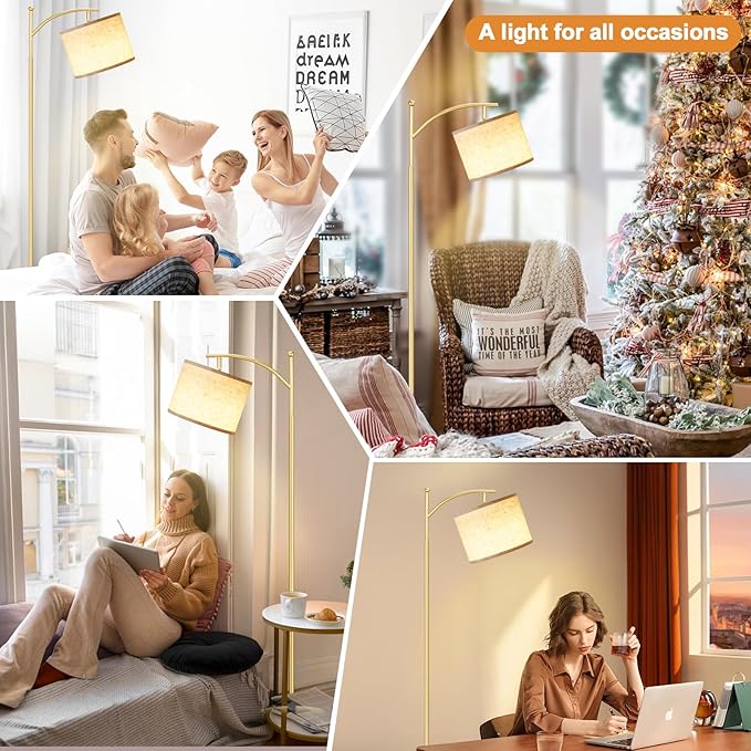 60" Floor Lamps with Remote Control & Bulb, Colors Temperature & Brightness Adjustable, Beige Shade & Gold Pole - Bloomnest