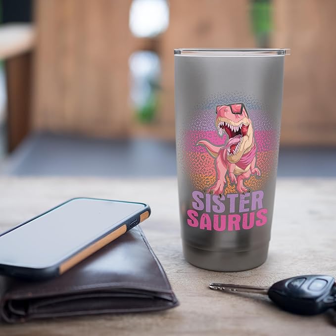 Sistersaurus - Dinosaur Family Kids Sisters Sibling Reveal Stainless Steel Insulated Tumbler - Bloomnest