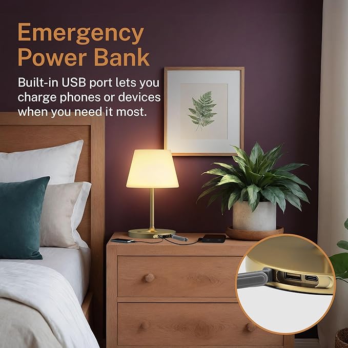 Cordless Lamp, 5000mAh Battery Operated Rechargeable Table Lamp with Power Bank, Touch Dimmable 3 Color Temperatures, IP44 Waterproof Shower Lamp for Kitchen, Bathroom, Indoor Or Outdoor Use 9.6in - Bloomnest
