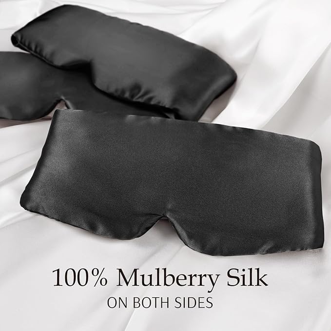 Zenssia 100% Mulberry Silk Sleep Mask Eye Mask for Man and Woman with Adjustable Headband, Full Size Large Sleep Mask & Blindfold for Total Blackout for All Night Sleep, Travel & Nap- Black - Bloomnest