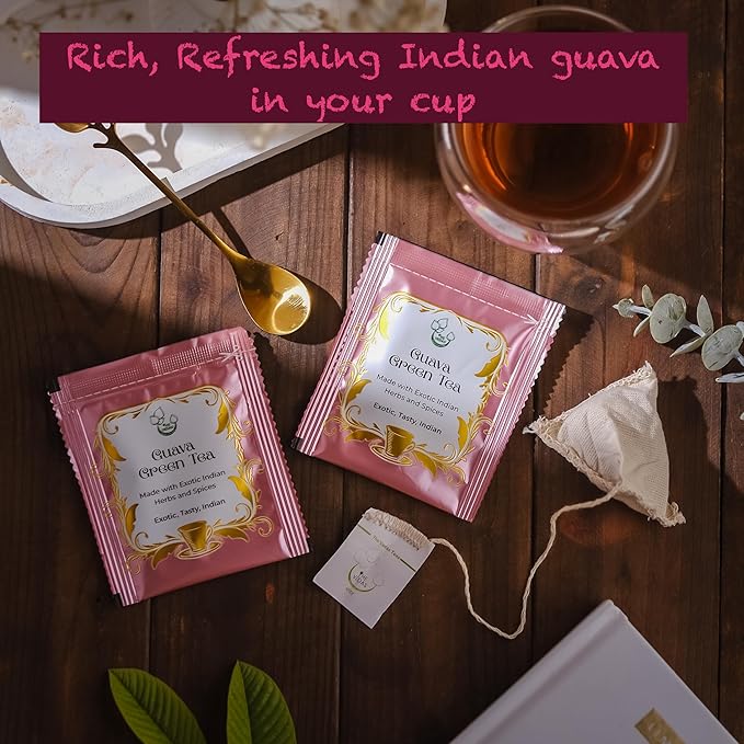 THE VEDAS Guava Green Tea | Herbal Tea made of Guava leaf, Guava fruit and Green Tea | Biodegradable Cotton Teabags | 20 Tea Bags(Pack of 1) - Bloomnest