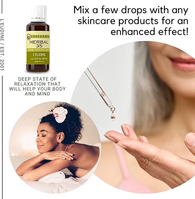 L’EUDINE Herbal 35 Essential Oil Diffuser & Skin - Diffuser Oils Scents for Home - Peppermint Essential Oil with Lavender, Eucalyptus, Lemongrass & More – Luxury Aromatherapy & Wellness, 1 Fl Oz - Bloomnest