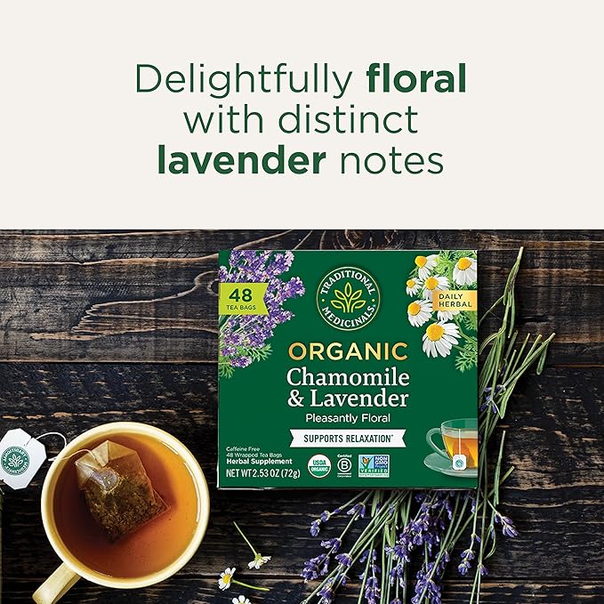 Traditional Medicinals Tea, Organic Chamomile & Lavender, Stress Relief, 48 Tea Bags - Bloomnest