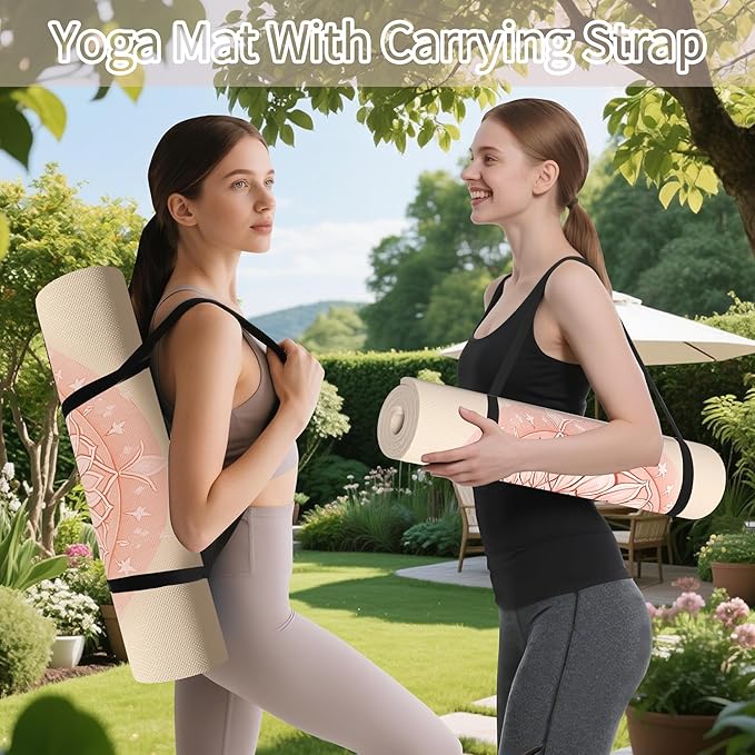 HAHE Yoga Mat Thick (8MM,1/3"), Eco-Friendly POE Non Slip Yoga Mat, High Rebound & Shock Absorption, Anti-Tear & Sweat-Resistant for Yoga, Fitness, Home, Workouts, Large Pilates Mats 72"x24" with Carrying Strap - Bloomnest