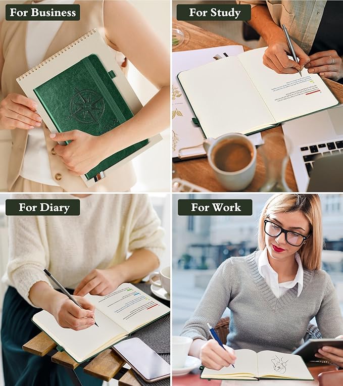 Blank Journal Notebook for Women Men,160 Pages,A5 Hardcover Sketchbook for Drawing, Sketch book, Unlined Notebooks for School,Work, Note Taking,Travel Journals for Writing 5.8"x8.5" (Green) - Bloomnest