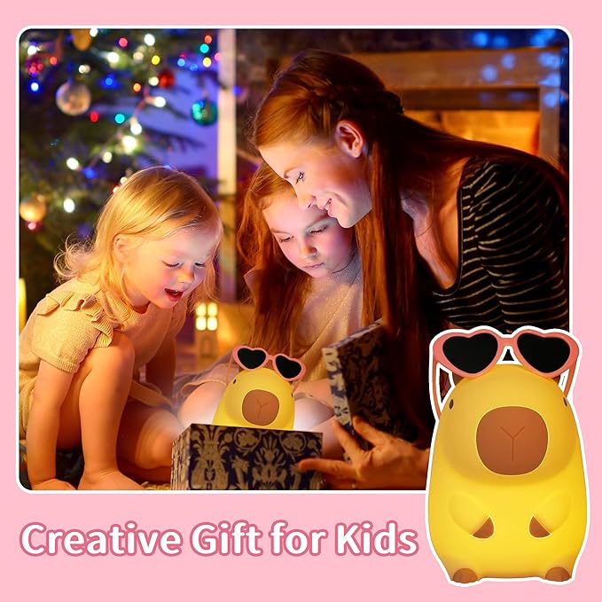 Attivolife Capybara Night Light, Sunglasses Capybara Silicone Lamp for Girls, Touch Nightlight Portable with Dim, Funny Bathroom Table Decor Birthday Xmas Gift for Women Friends（Pink Glasses） - Bloomnest