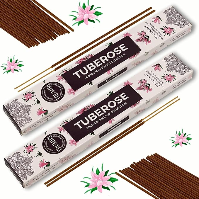 Tuberose Incense Sticks - Total 40 Insence-Sticks - Dual Pack of 20 Insense - Inciensos - Inscents - Natural Non Toxic Ingredients - Incents - Incence - Inscense - Insents TRUMIRI