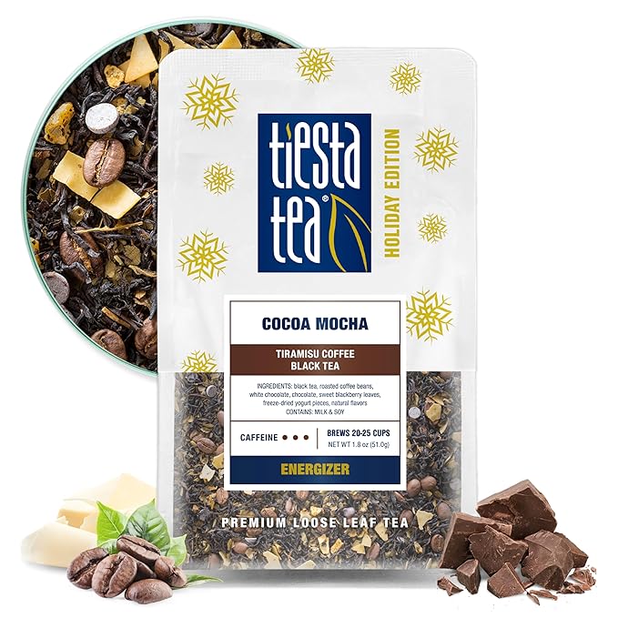 Tiesta Tea Cocoa Mocha, Premium Loose Leaf, Tiramisu Coffee Black Tea, Chocolate and Roasted Coffee, High Caffeinated Blend, Holiday, Hot or Iced Brews, Up to 25 Cups, 1.8 Ounce Resealable Pouch - Bloomnest