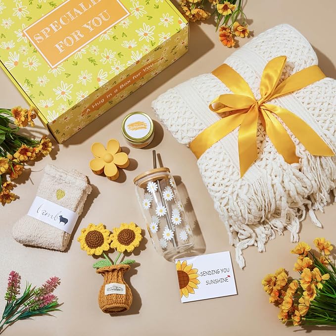 Birthday Gifts for Women, Christmas Self Care Get Well Gifts Baskets for Women, Sending Sunshine Sunflower Care Package, Thinking of You Thank You Inspirational Gift for Friend, Mom, Sister, Wife - Bloomnest
