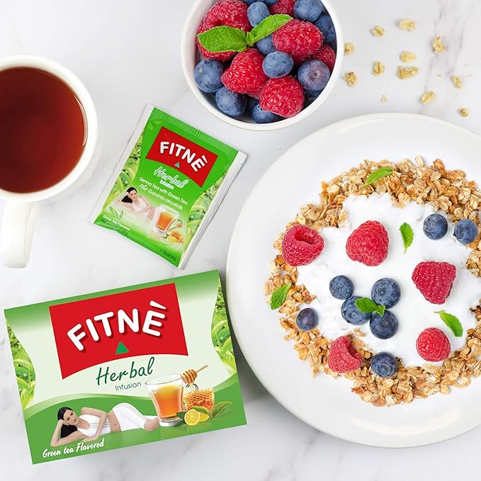 FITNÈ Green Tea Herbal Honey Lemon With Garcinia Senna Infusion Gentle Detox Cleanse High Antioxidant No Calories Stevia Sweetener, 15 Tea Bags - Bloomnest