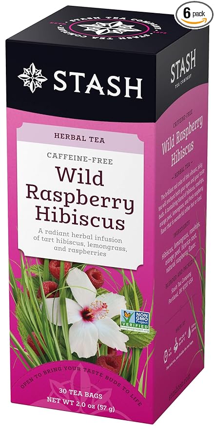 Stash Tea Wild Raspberry Hibiscus Herbal Tea, 6 Boxes of 30 Tea Bags Each (180 Tea Bags Total) - Bloomnest